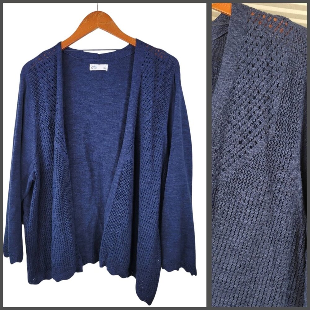 Croft Barrow Cardigan Sweater Plus Size 2X 18/20 Open Front Navy Blue Crochet